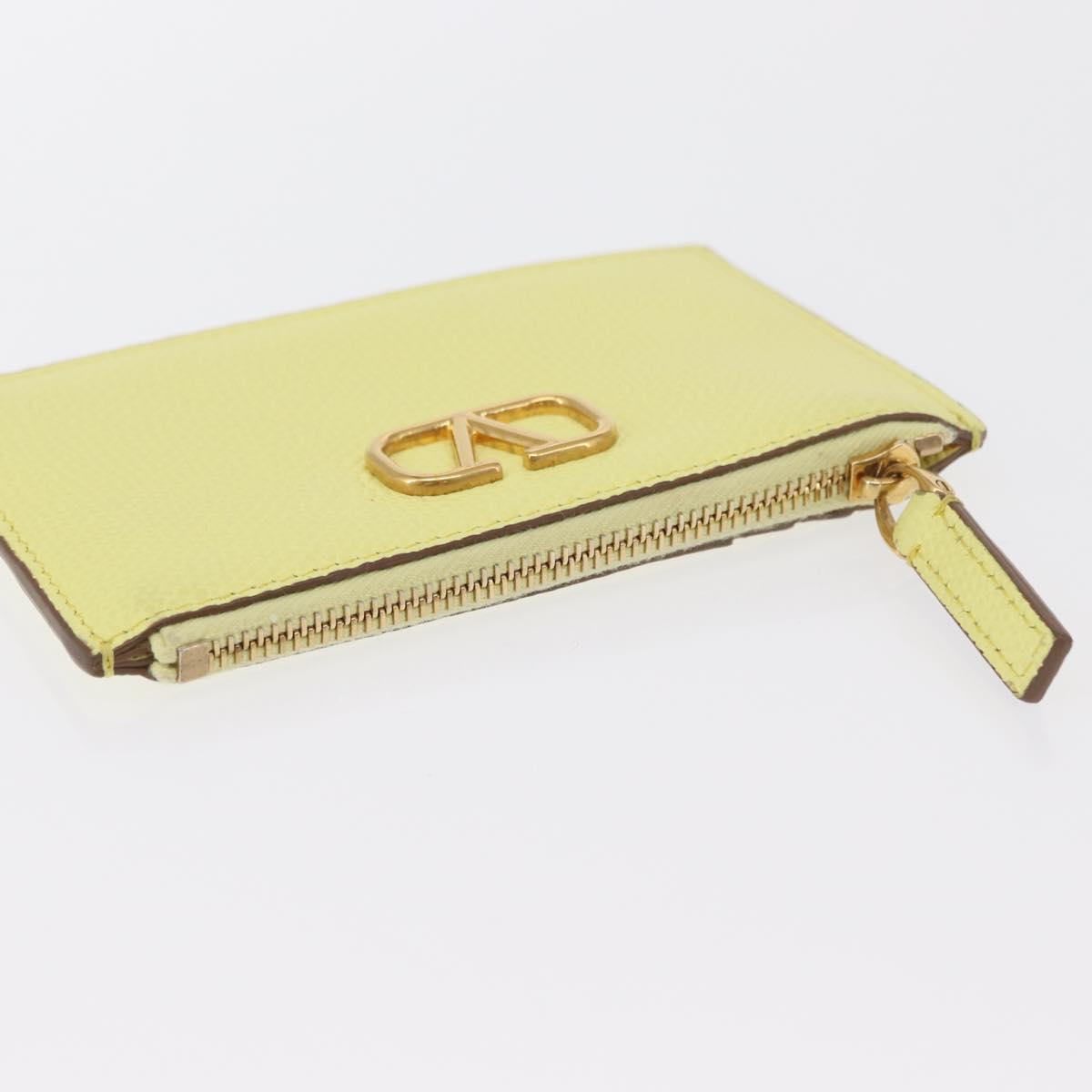 VALENTINO Coin Purse Leather Gold Yellow Auth ka1733