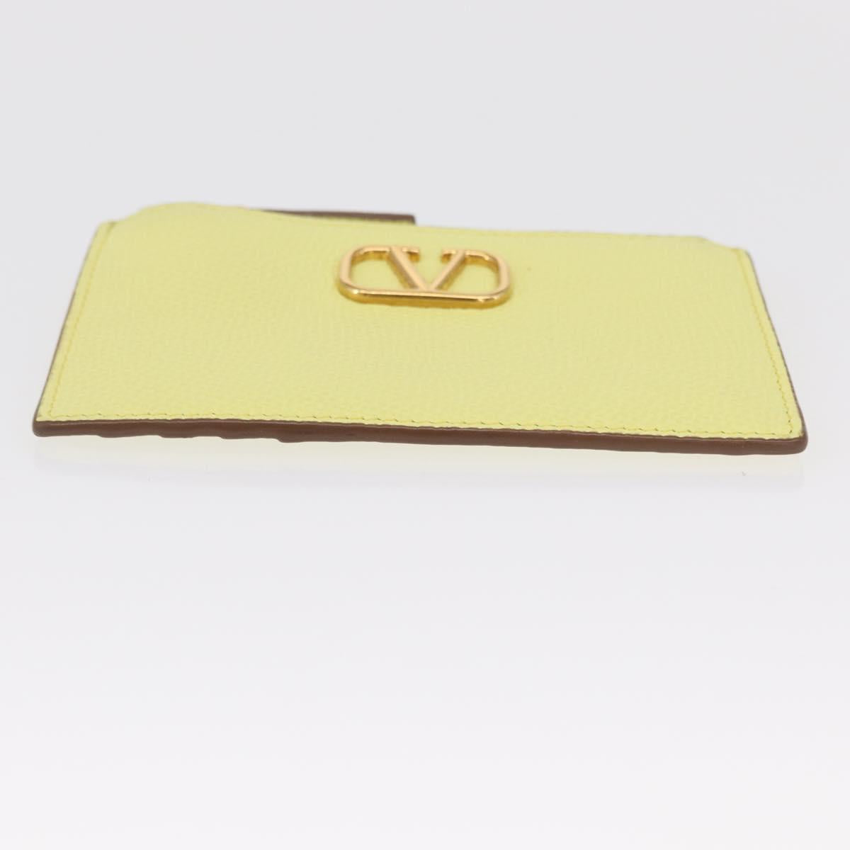 VALENTINO Coin Purse Leather Gold Yellow Auth ka1733