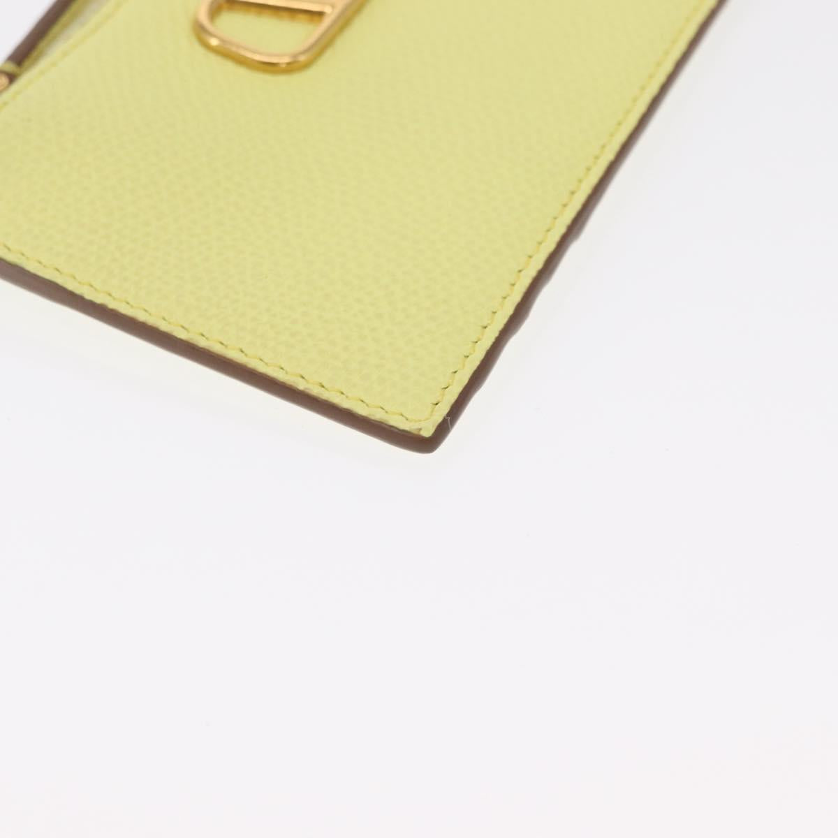 VALENTINO Coin Purse Leather Gold Yellow Auth ka1733