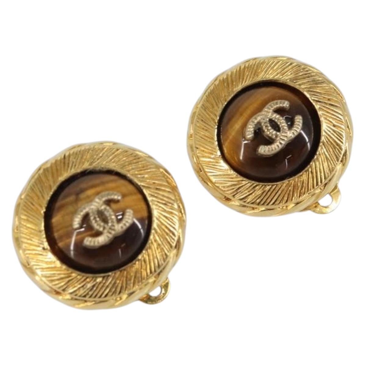 CHANEL Earring metal Gold CC Auth ka1734V