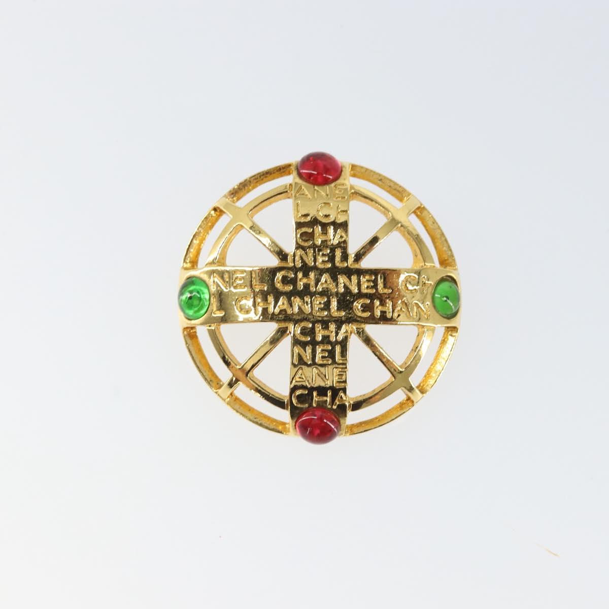 CHANEL Brooch metal Gold CC Auth ka1735
