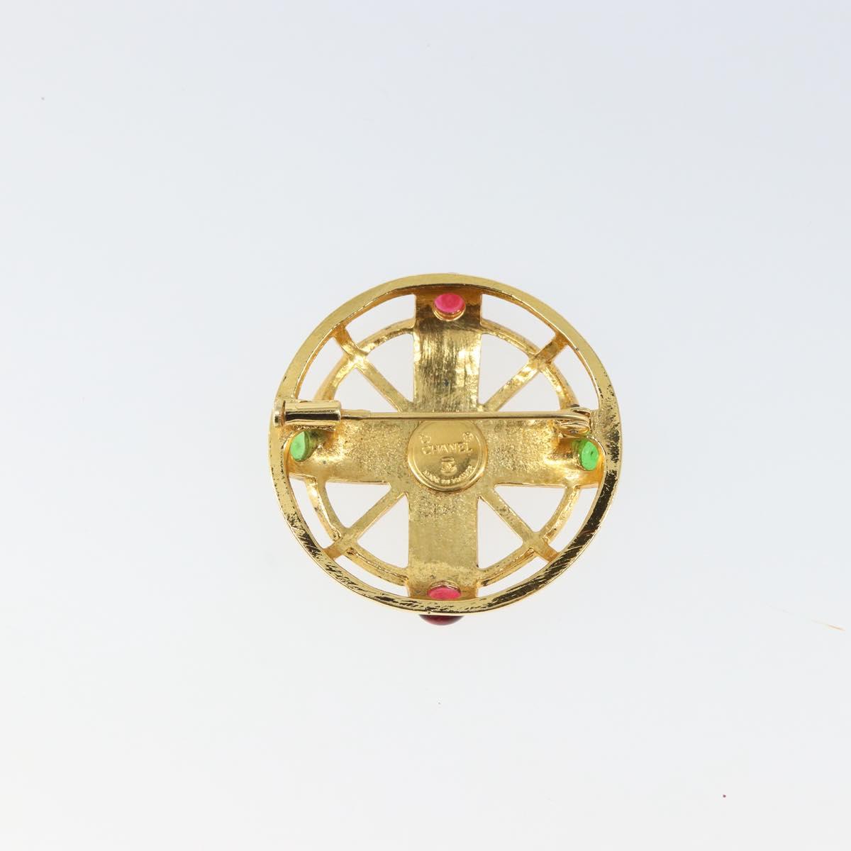 CHANEL Brooch metal Gold CC Auth ka1735