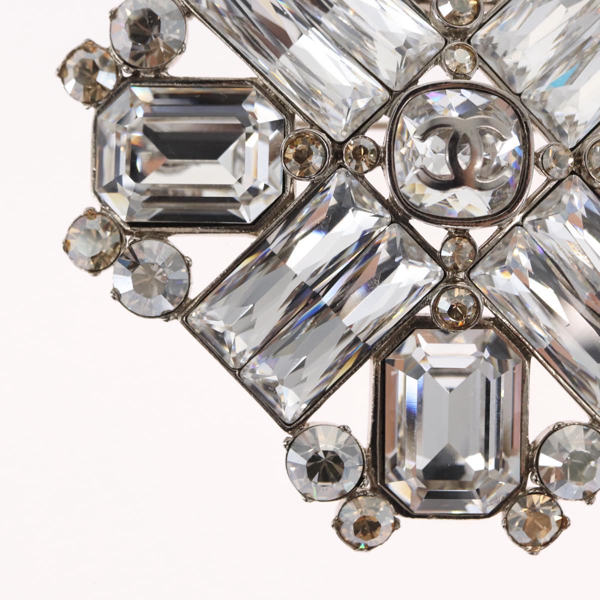 CHANEL Rhinestone Brooch metal Silver CC Auth ka1740V
