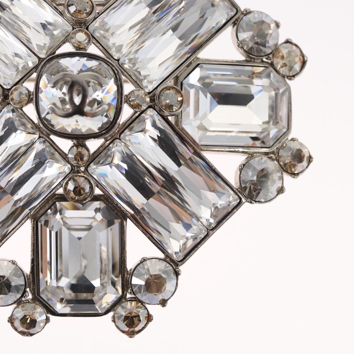 CHANEL Rhinestone Brooch metal Silver CC Auth ka1740V