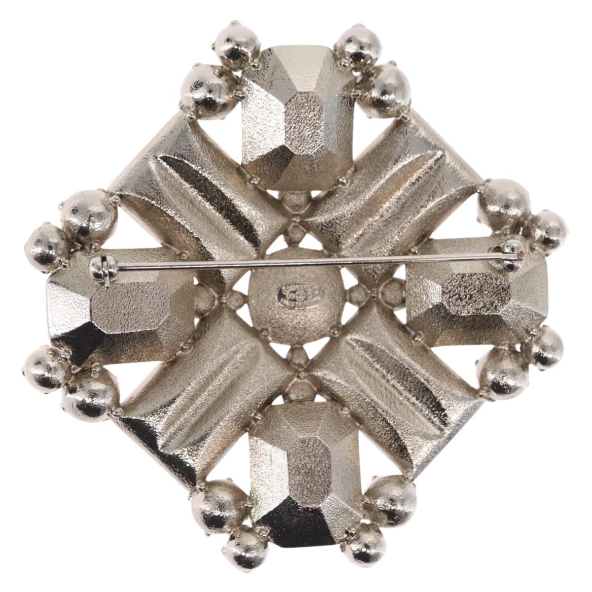 CHANEL Rhinestone Brooch metal Silver CC Auth ka1740V