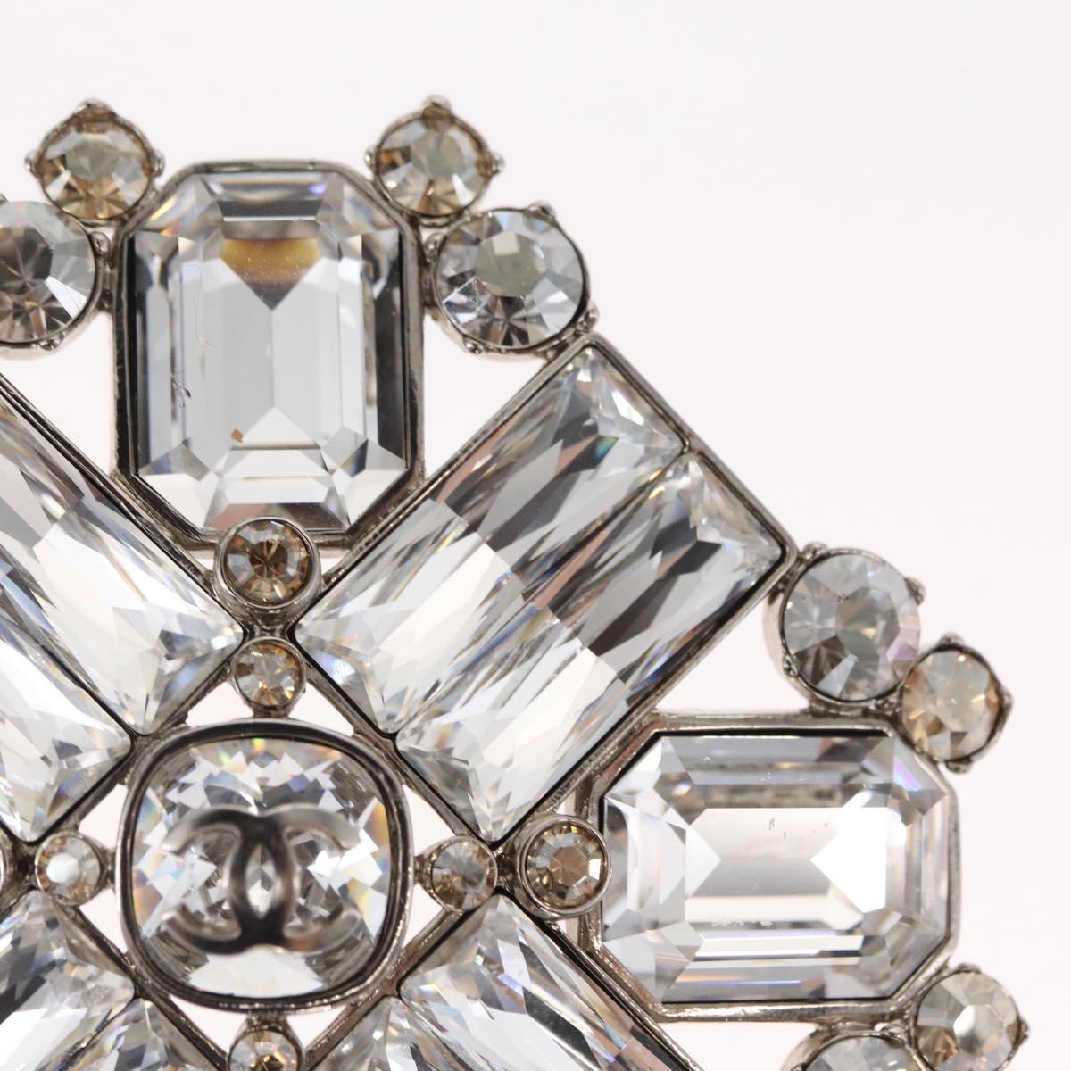 CHANEL Rhinestone Brooch metal Silver CC Auth ka1740V