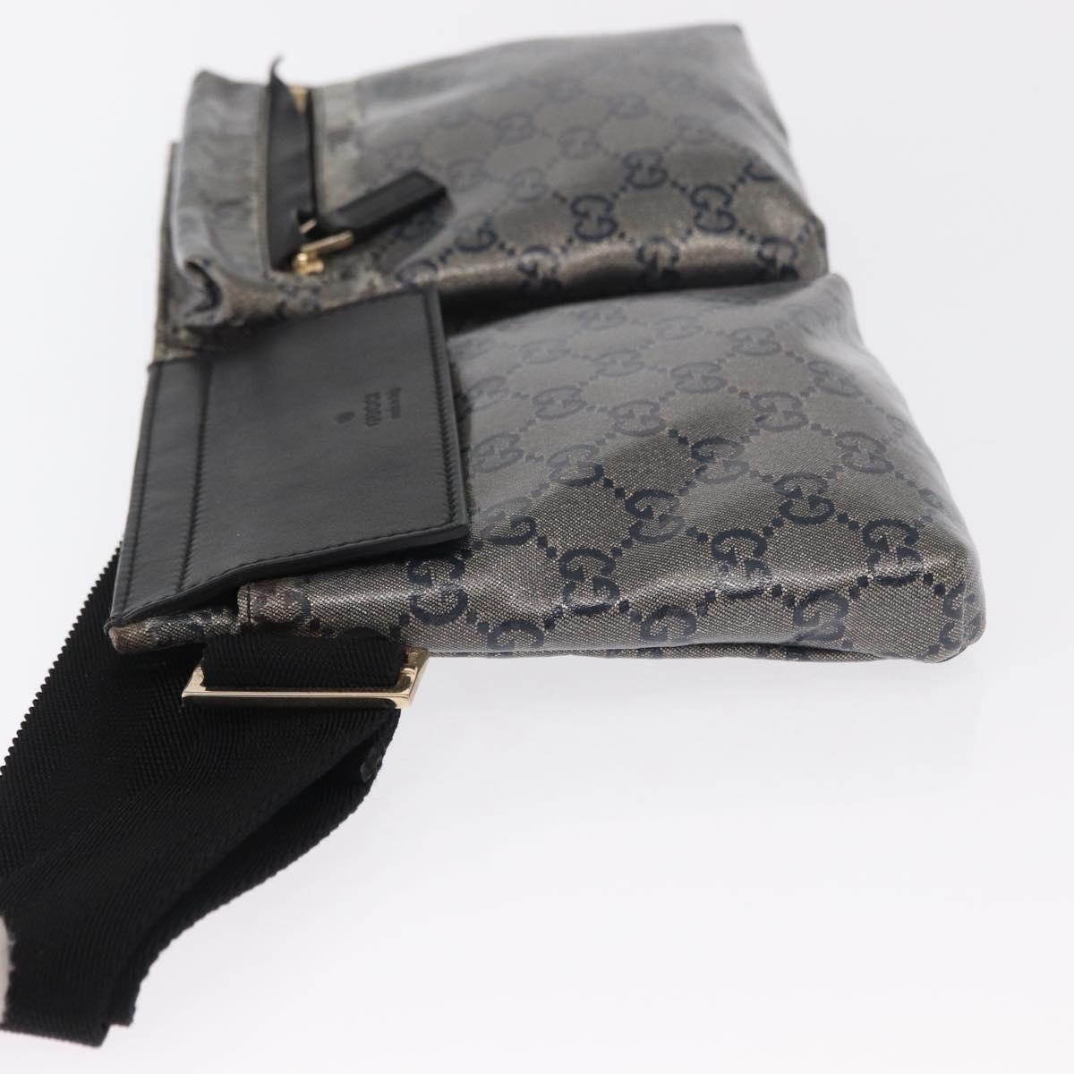 GUCCI GG Crystal Waist bag Coated Canvas Black Gold 28566 Auth ka1745