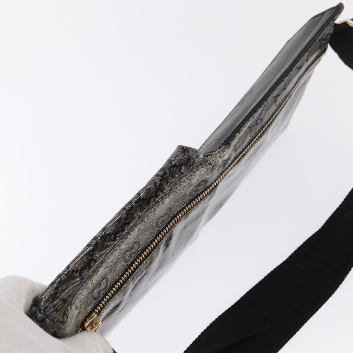 GUCCI GG Crystal Waist bag Coated Canvas Black Gold 28566 Auth ka1745