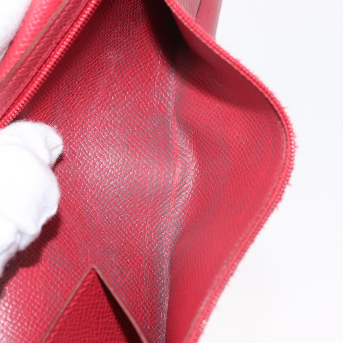 HERMES Bean Wallet Leather Red Auth ka175