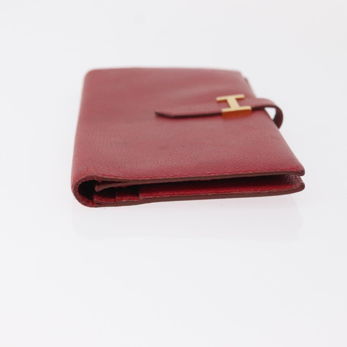 HERMES Bean Wallet Leather Red Auth ka175