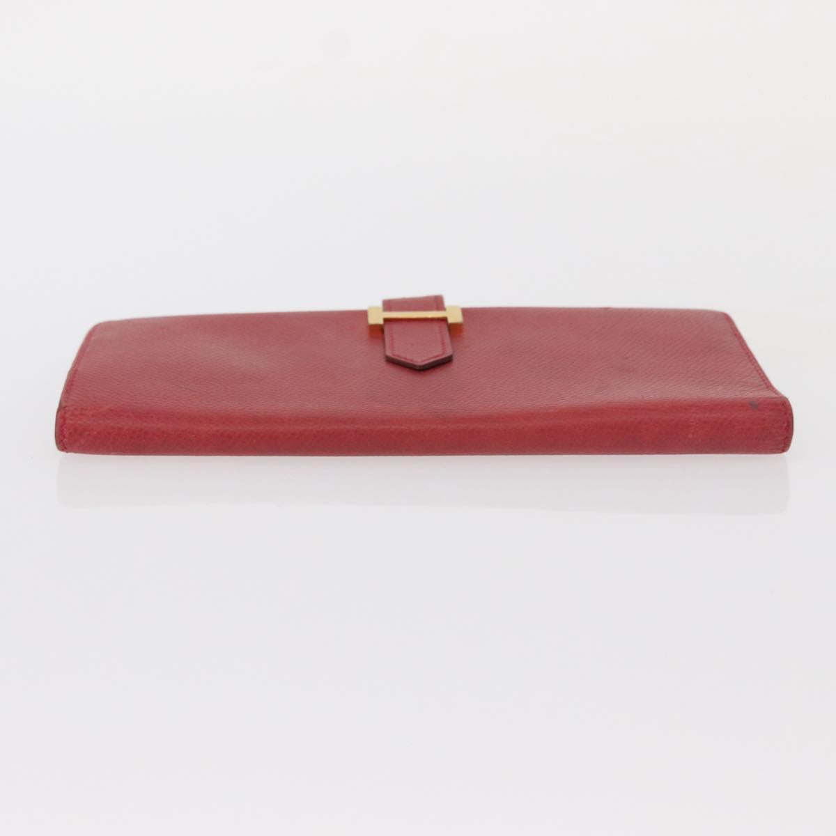 HERMES Bean Wallet Leather Red Auth ka175