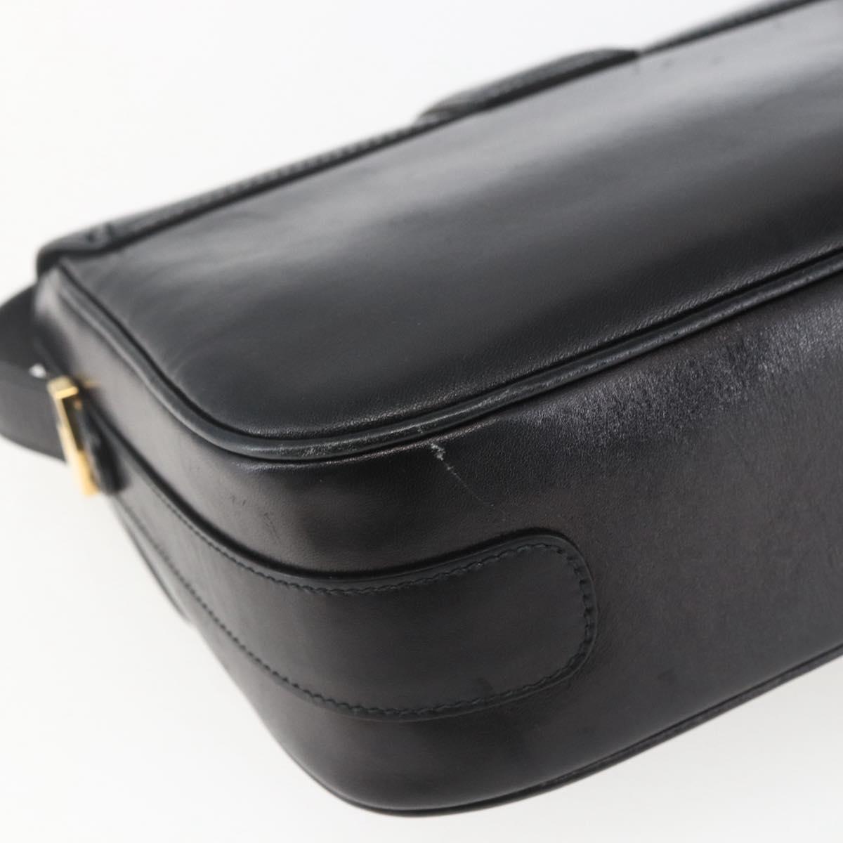 CELINE Horse Carriage Shoulder Bag Leather Black Gold Auth ka1751