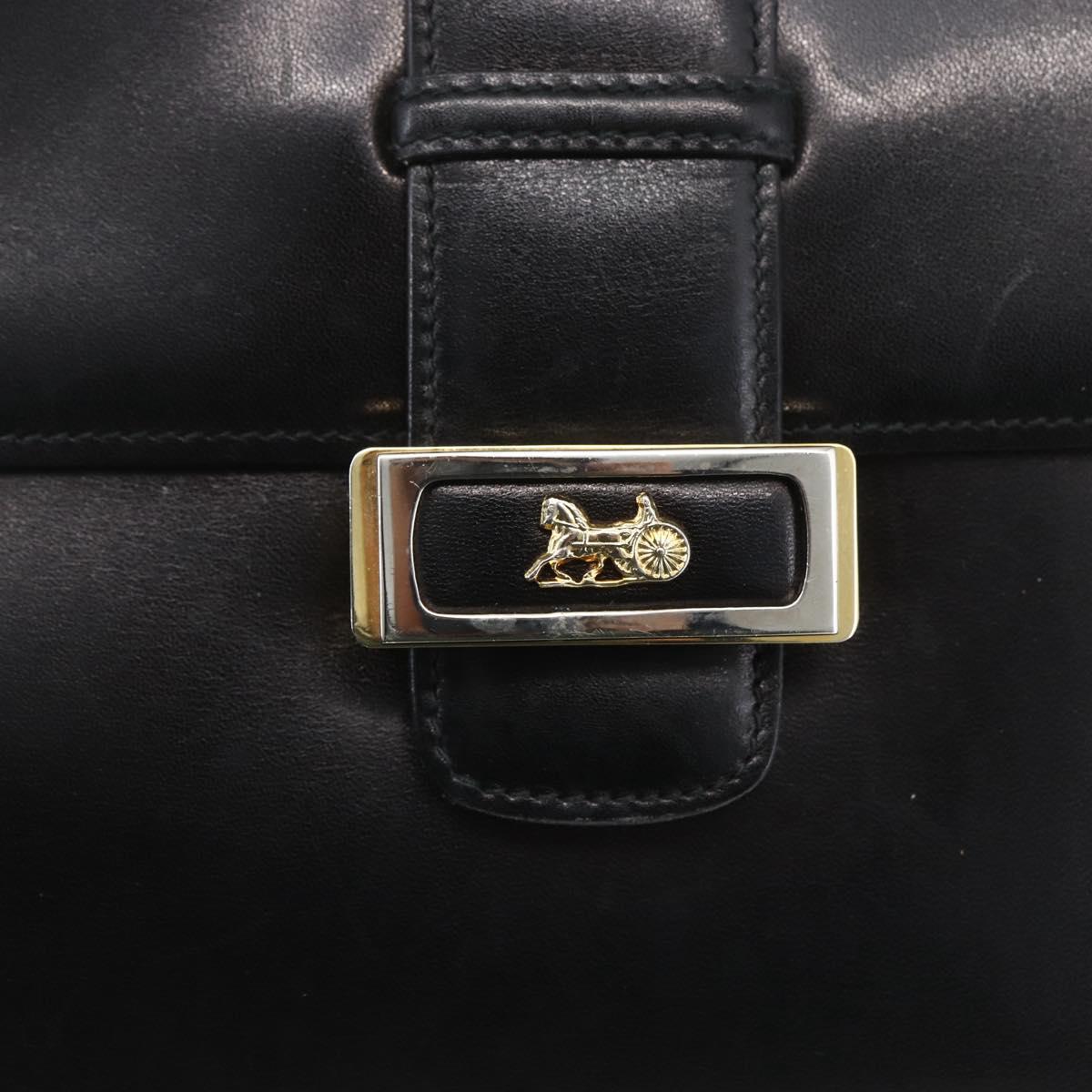 CELINE Horse Carriage Shoulder Bag Leather Black Gold Auth ka1751