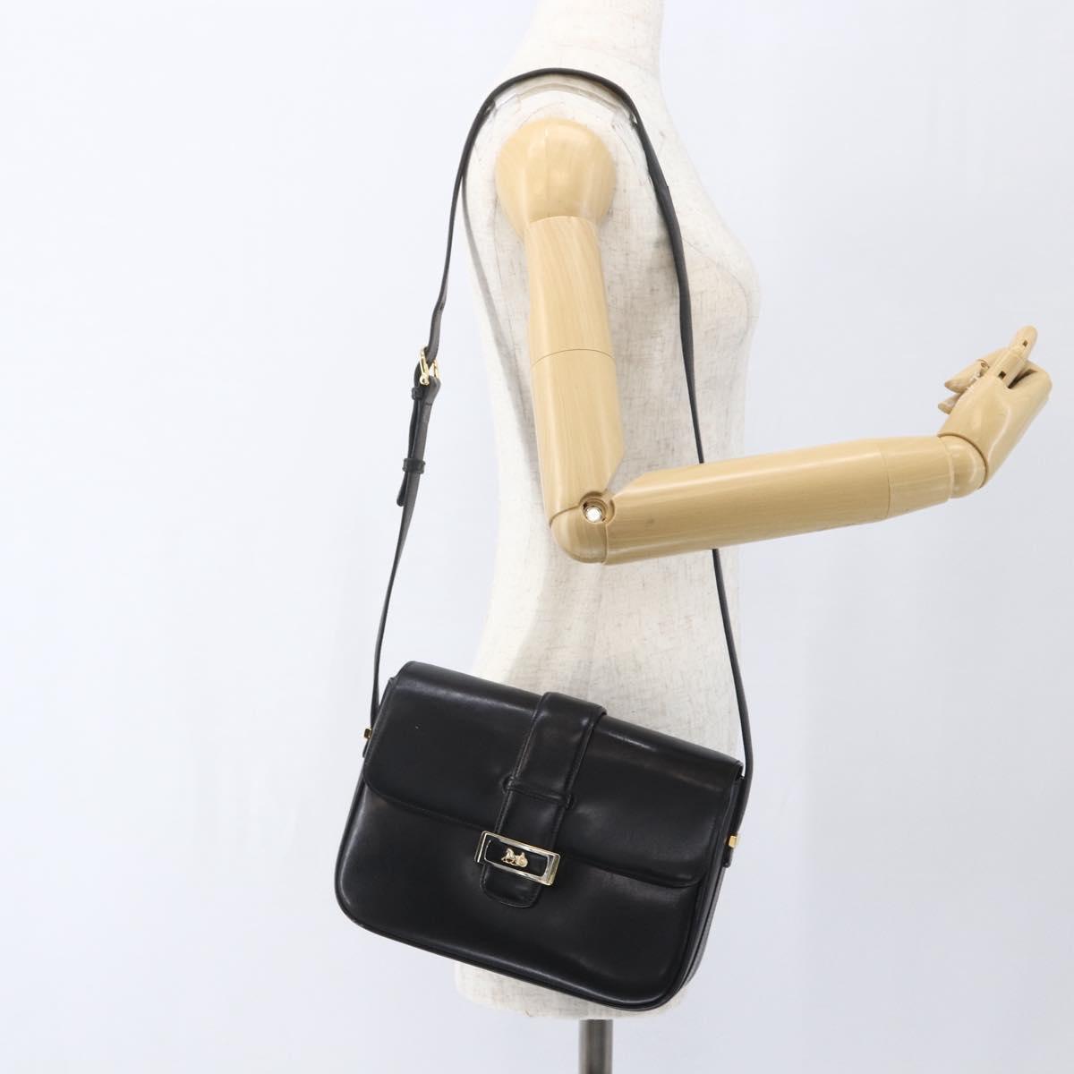 CELINE Horse Carriage Shoulder Bag Leather Black Gold Auth ka1751