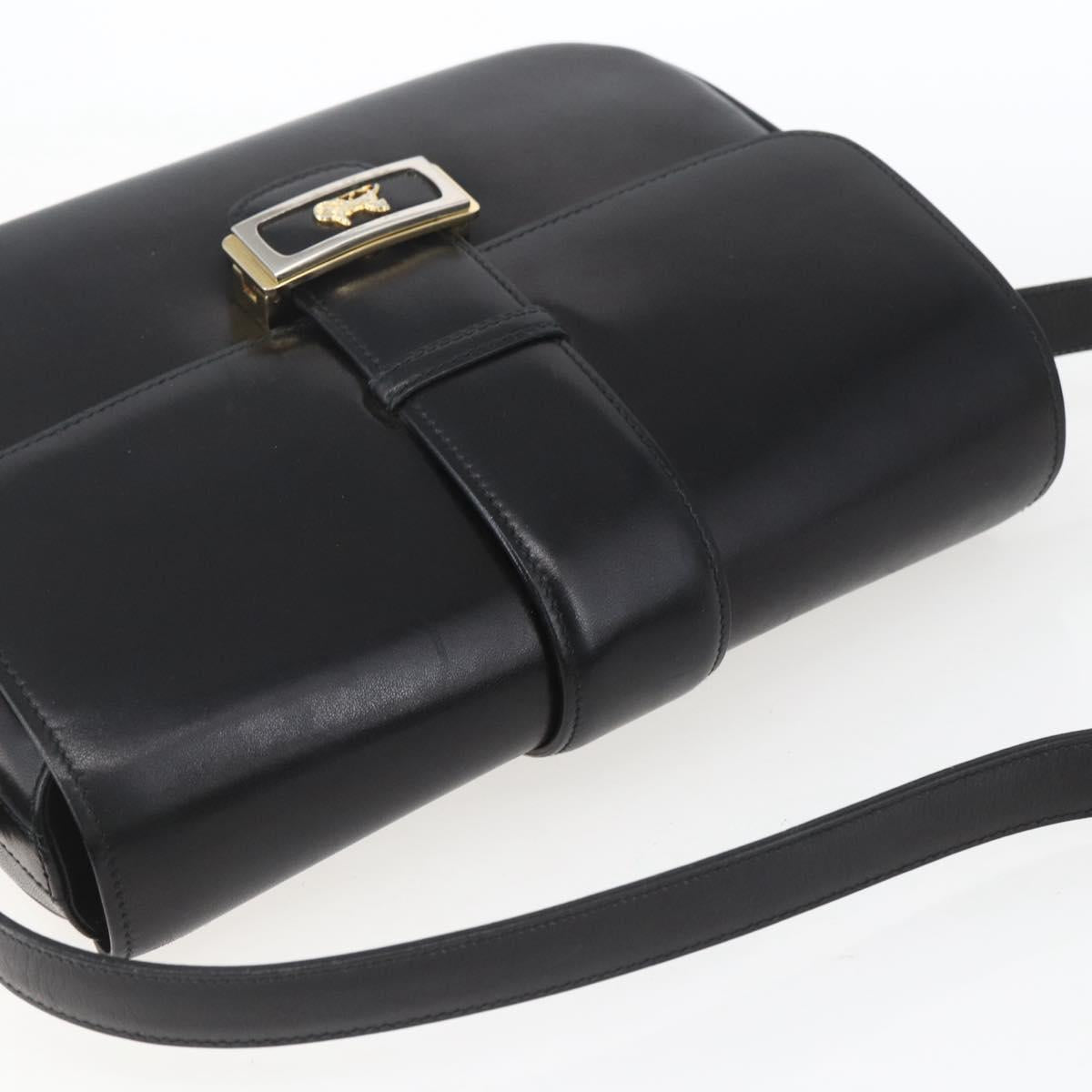 CELINE Horse Carriage Shoulder Bag Leather Black Gold Auth ka1751