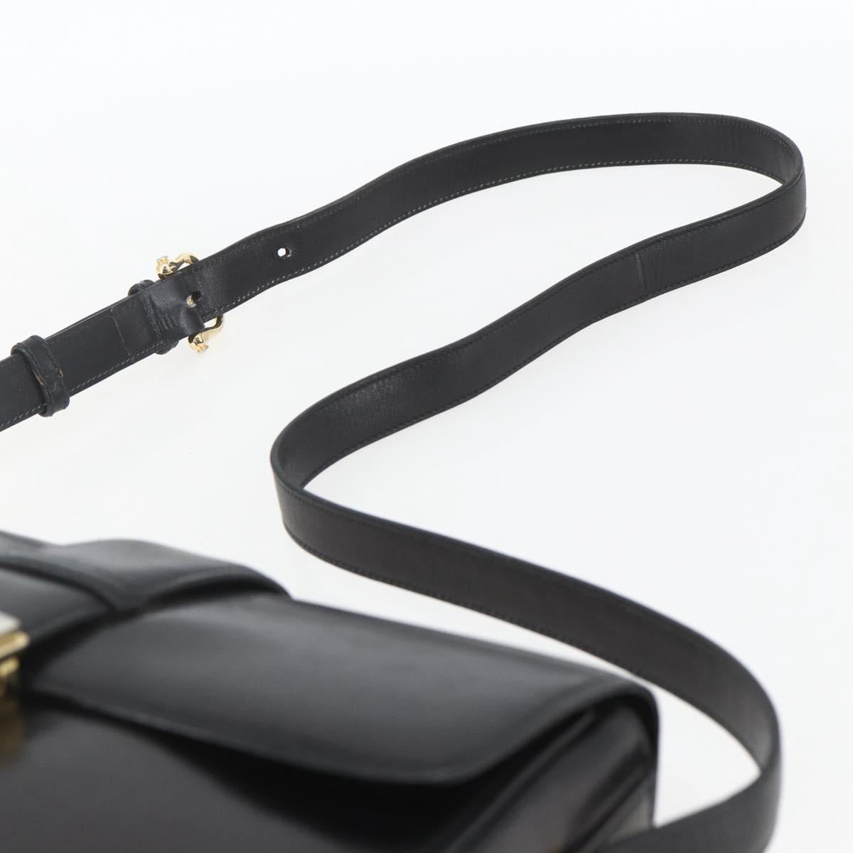 CELINE Horse Carriage Shoulder Bag Leather Black Gold Auth ka1751