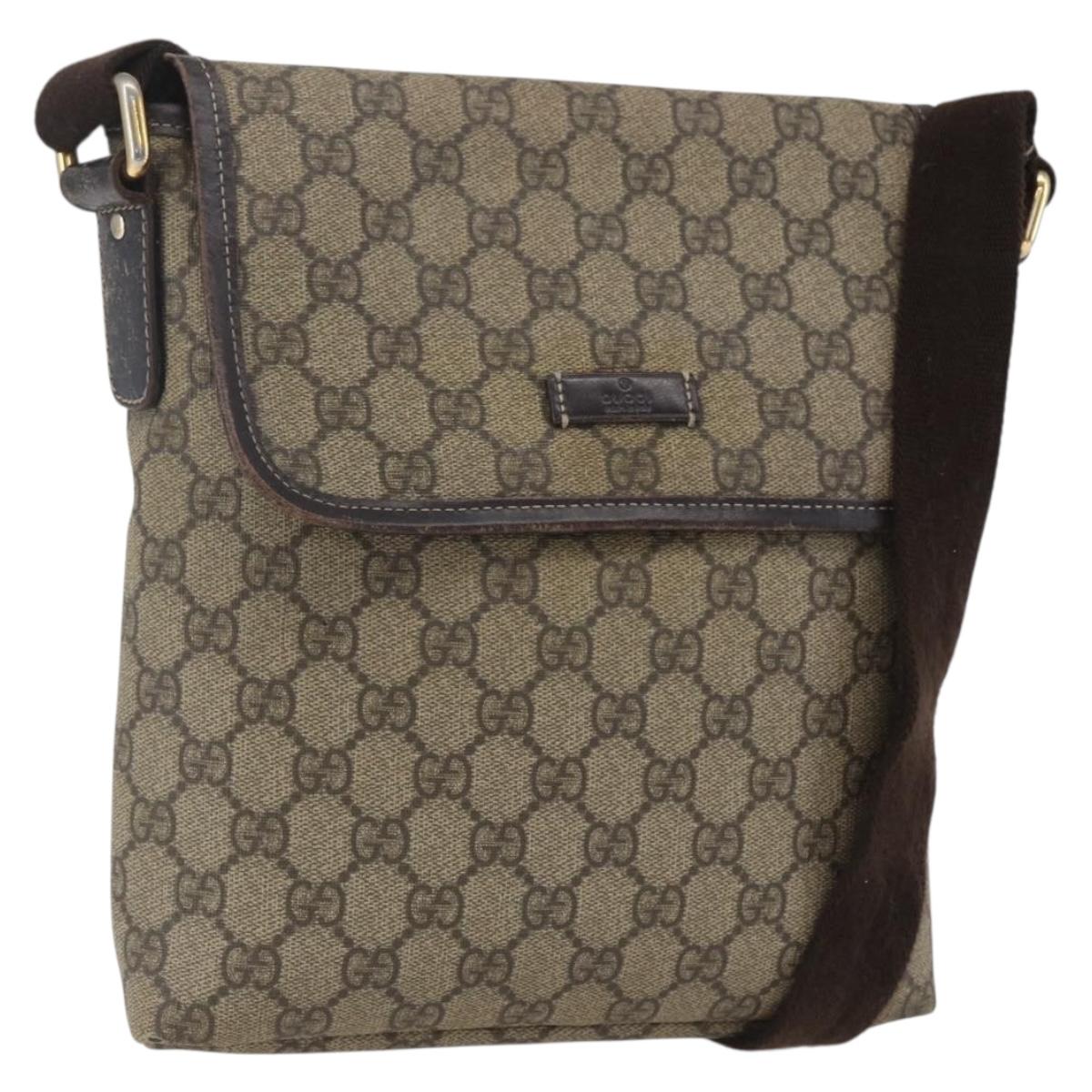 GUCCI GG Supreme Shoulder Bag PVC Leather Beige Gold 223666 Auth ka1755