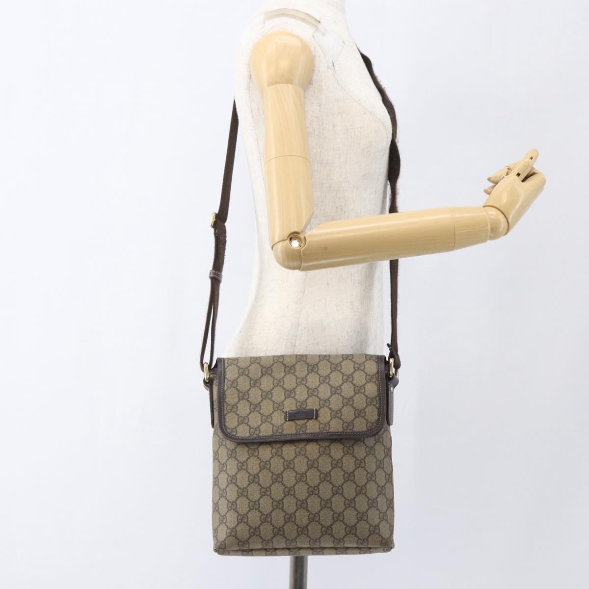 GUCCI GG Supreme Shoulder Bag PVC Leather Beige Gold 223666 Auth ka1755