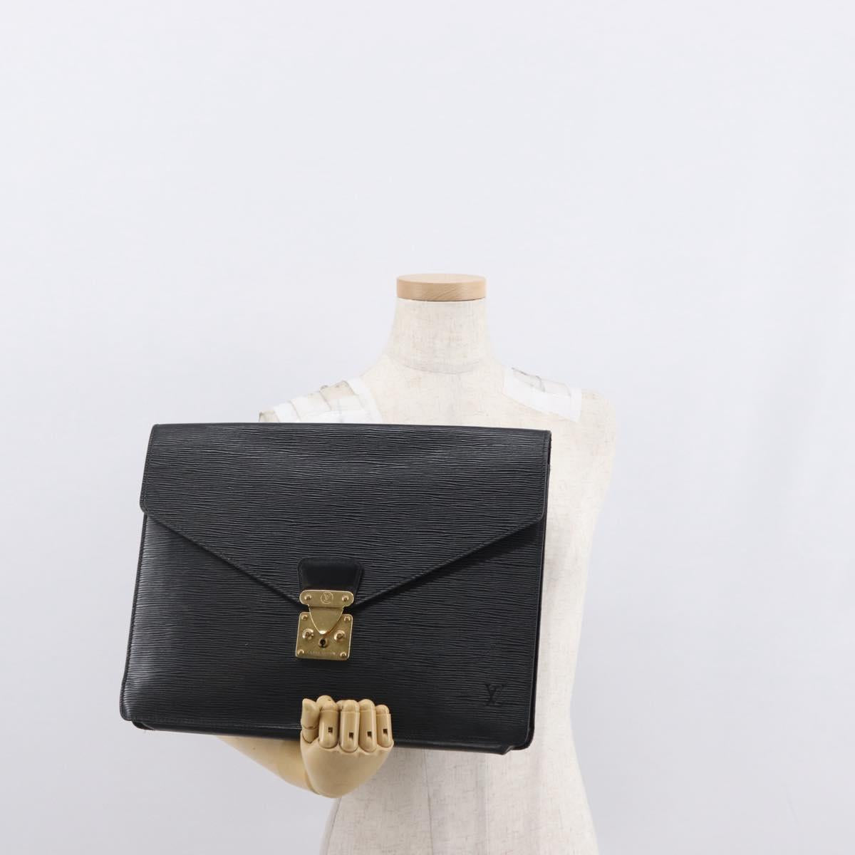 LOUIS VUITTON Epi Porte Documents Senateur Briefcase Black M54452 LV Auth ka1760