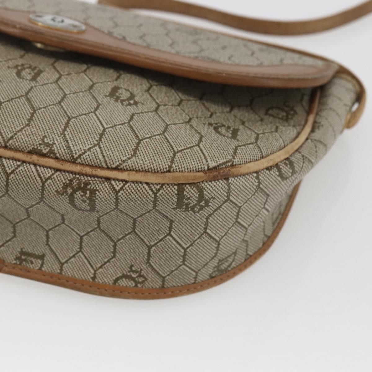 Christian Dior Honeycomb Canvas Shoulder Bag Beige Gold Auth ka1775