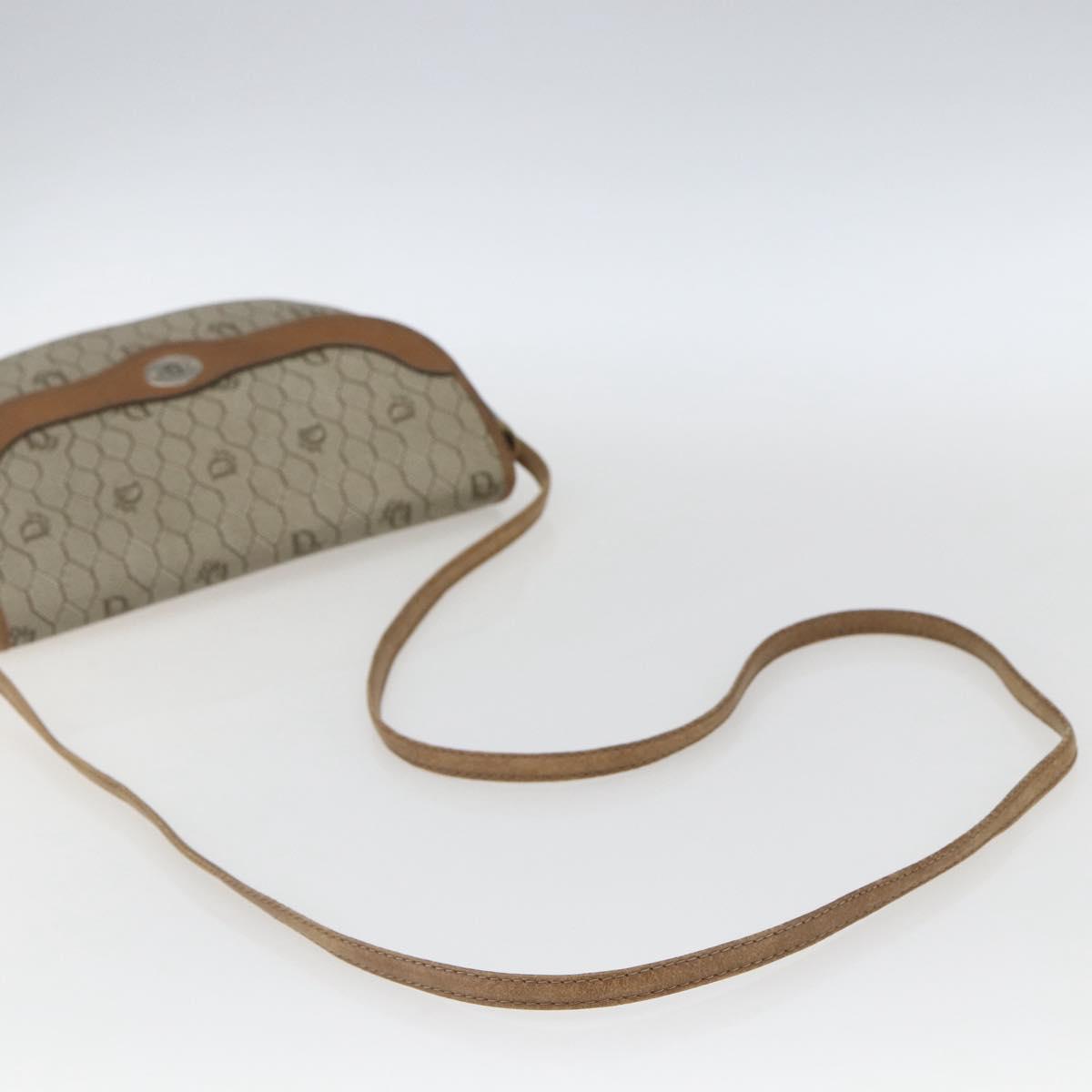 Christian Dior Honeycomb Canvas Shoulder Bag Beige Gold Auth ka1775