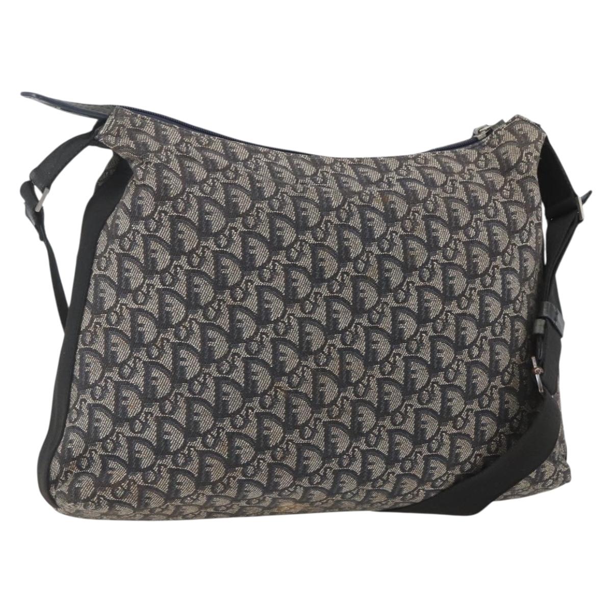 Christian Dior Trotter Canvas Shoulder Bag Navy Silver Auth ka1785