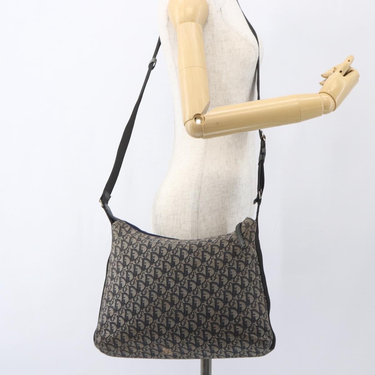 Christian Dior Trotter Canvas Shoulder Bag Navy Silver Auth ka1785