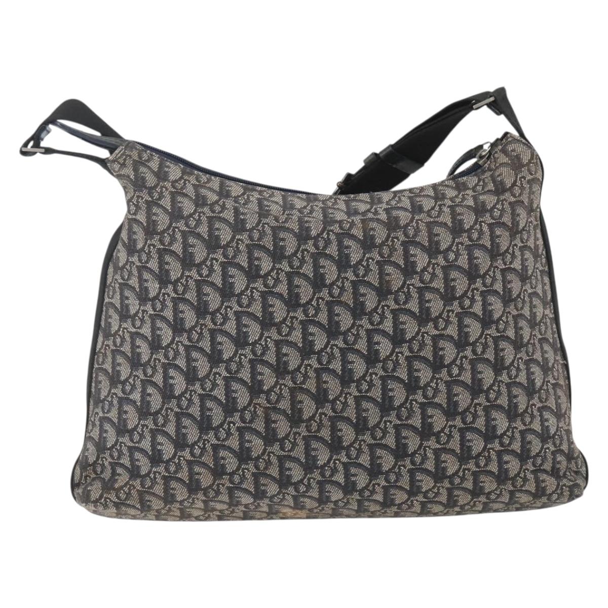 Christian Dior Trotter Canvas Shoulder Bag Navy Silver Auth ka1785