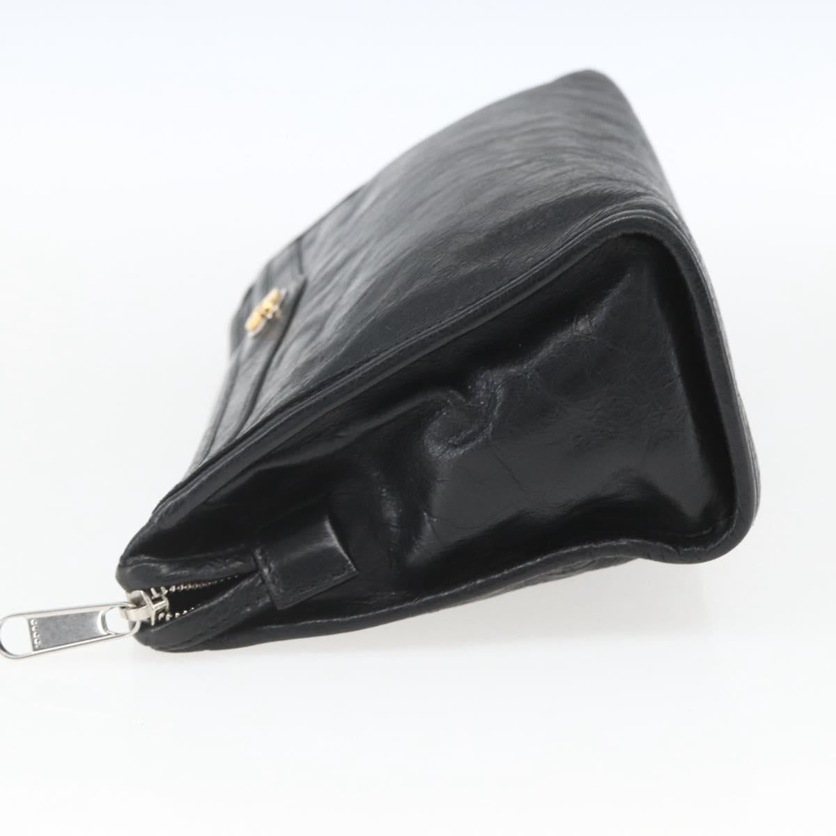 GUCCI Clutch Bag Leather Black Gold 575991 Auth ka1797