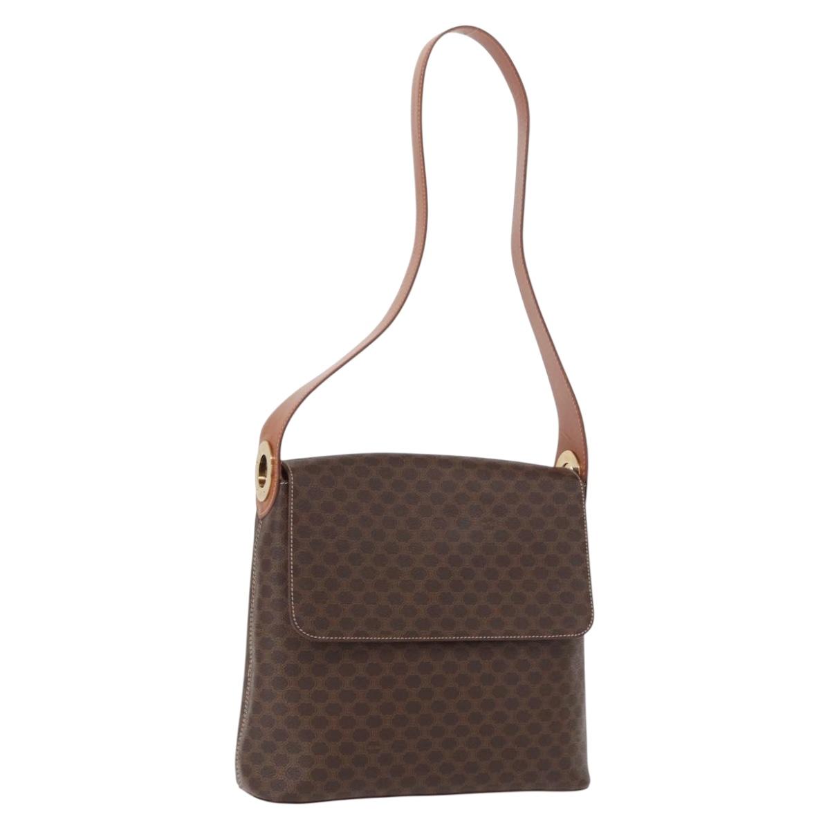 CELINE Macadam Canvas Shoulder Bag PVC Leather Brown Gold Auth ka1802V