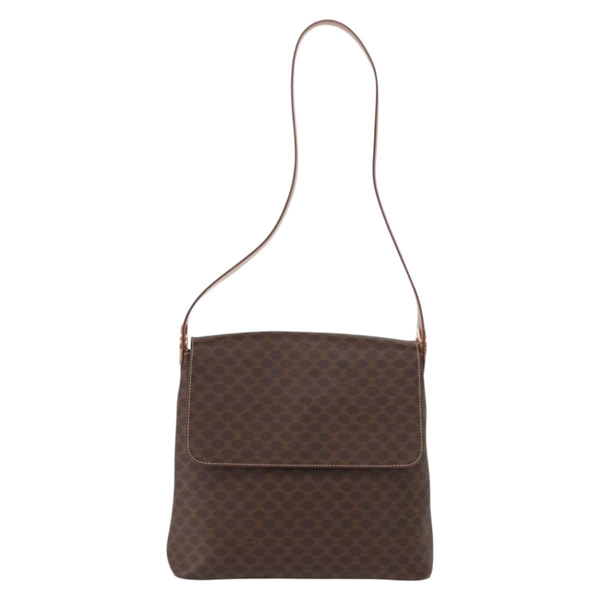CELINE Macadam Canvas Shoulder Bag PVC Leather Brown Gold Auth ka1802V