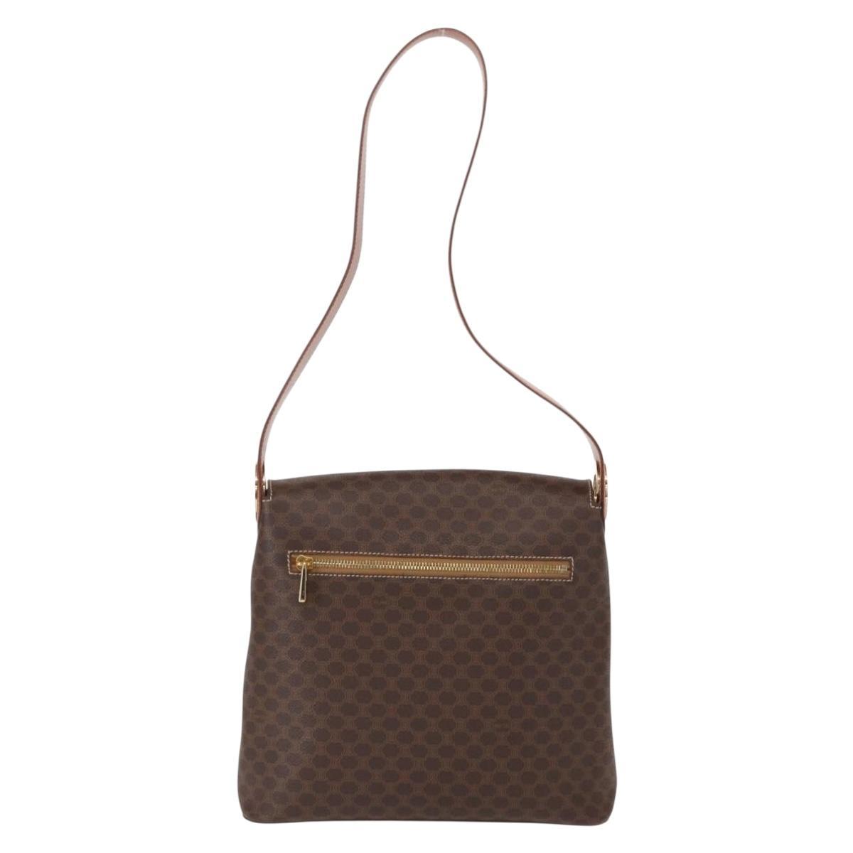 CELINE Macadam Canvas Shoulder Bag PVC Leather Brown Gold Auth ka1802V
