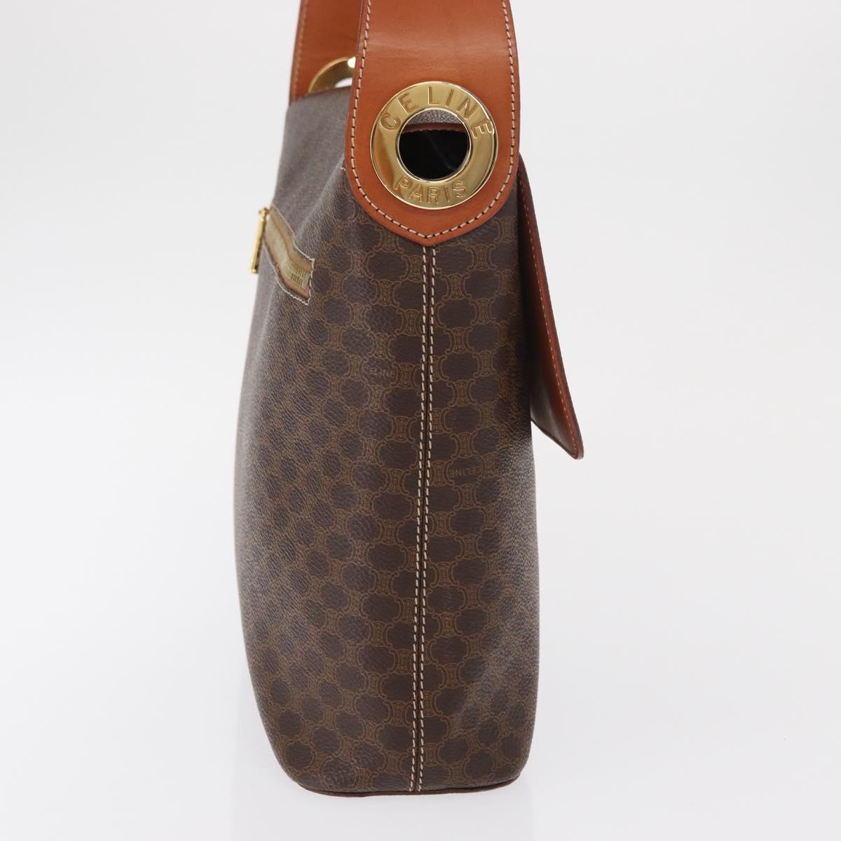 CELINE Macadam Canvas Shoulder Bag PVC Leather Brown Gold Auth ka1802V