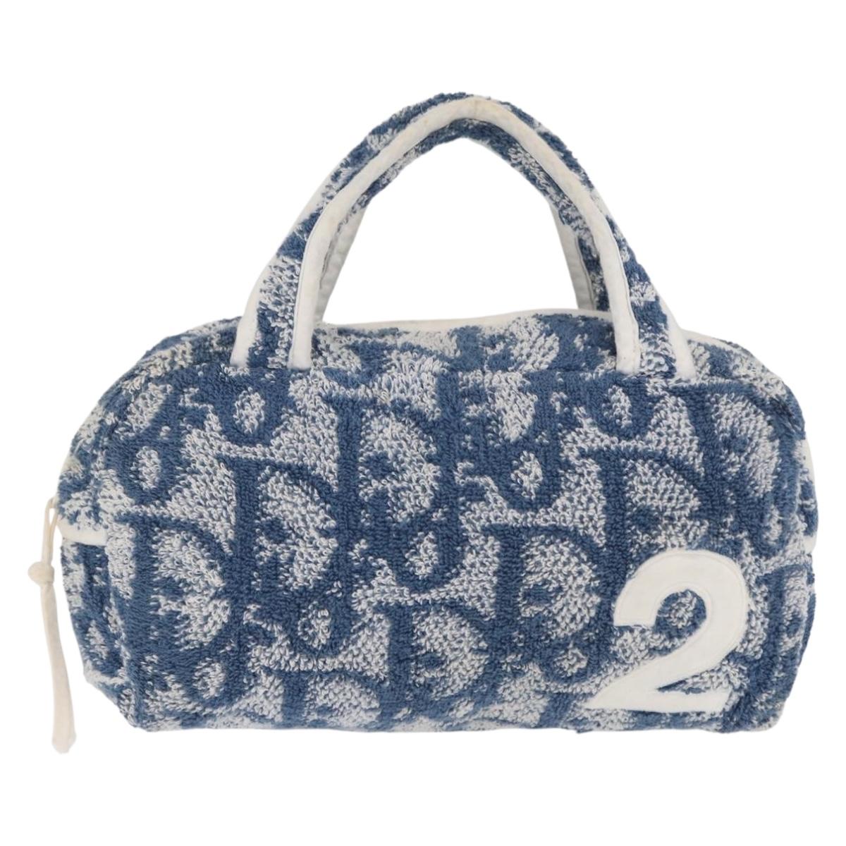 Christian Dior Trotter Canvas Hand Bag Pile Blue Auth ka1808A