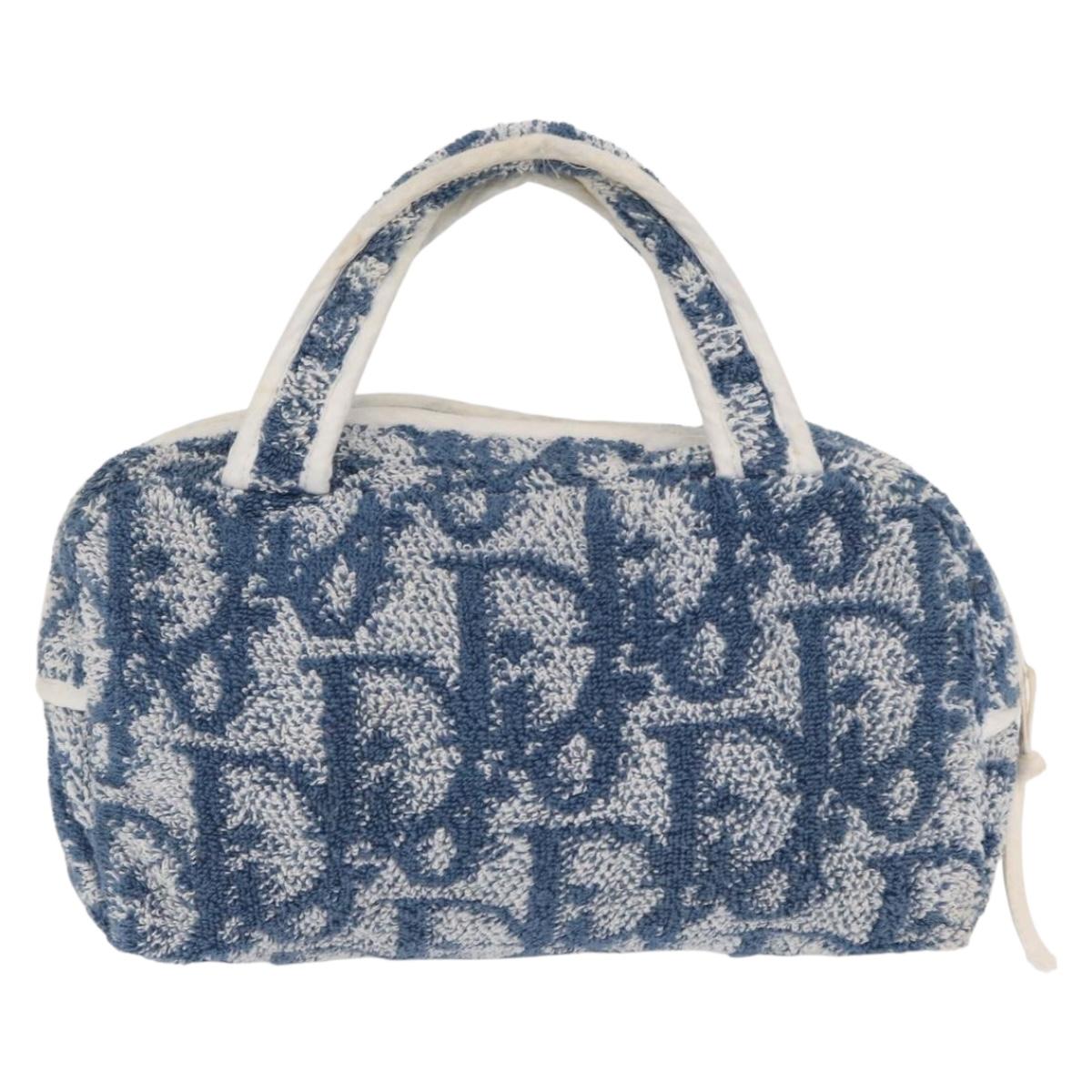 Christian Dior Trotter Canvas Hand Bag Pile Blue Auth ka1808A