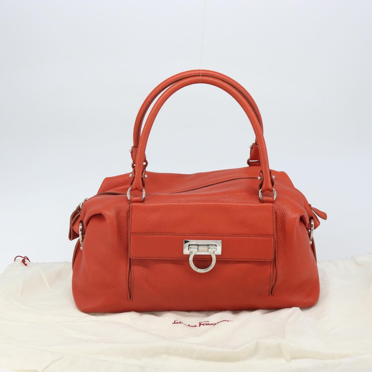 Salvatore Ferragamo Gancini Hand Bag Leather Red Silver Auth ka1809V