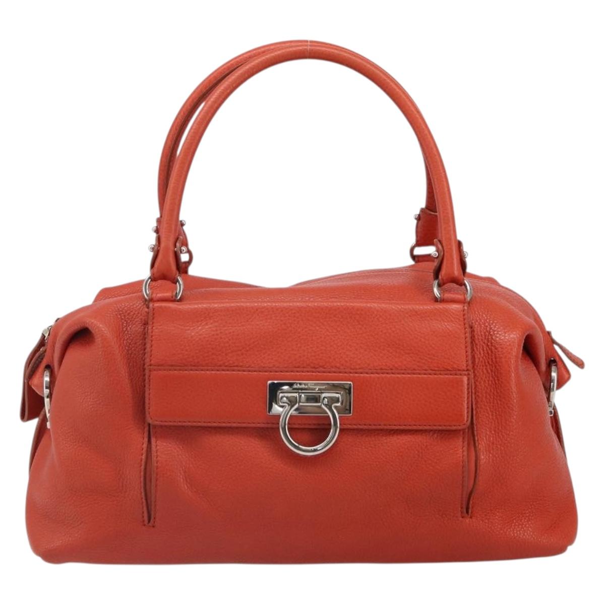 Salvatore Ferragamo Gancini Hand Bag Leather Red Silver Auth ka1809V