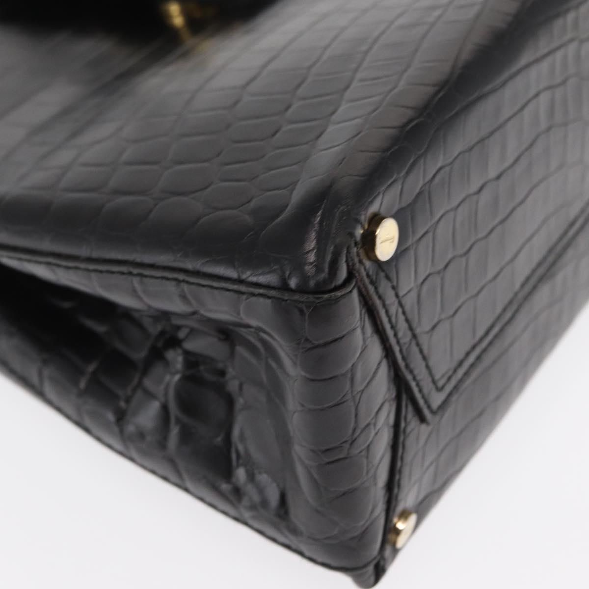 Salvatore Ferragamo Vala Shoulder Bag Leather Black Gold Auth ka1810