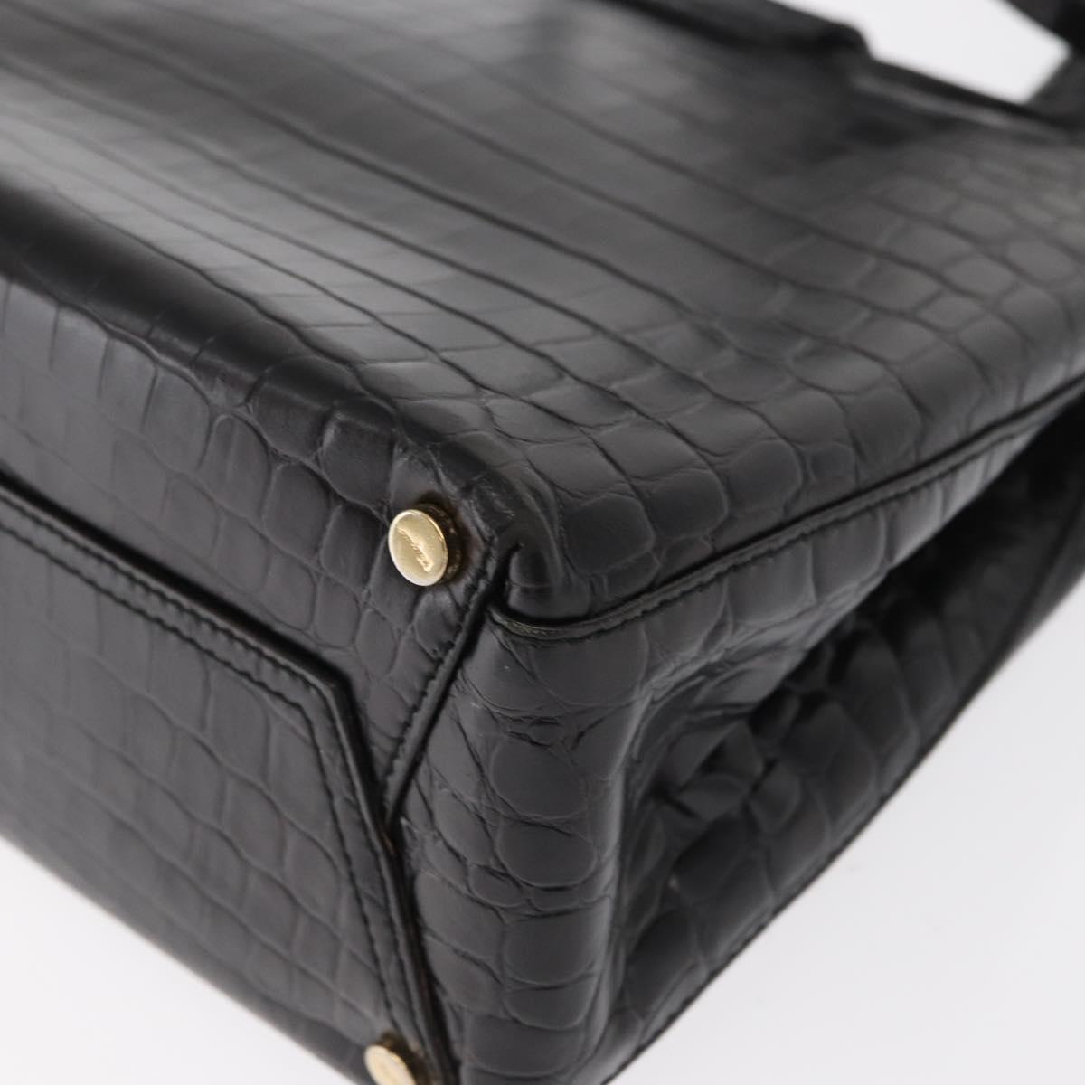 Salvatore Ferragamo Vala Shoulder Bag Leather Black Gold Auth ka1810