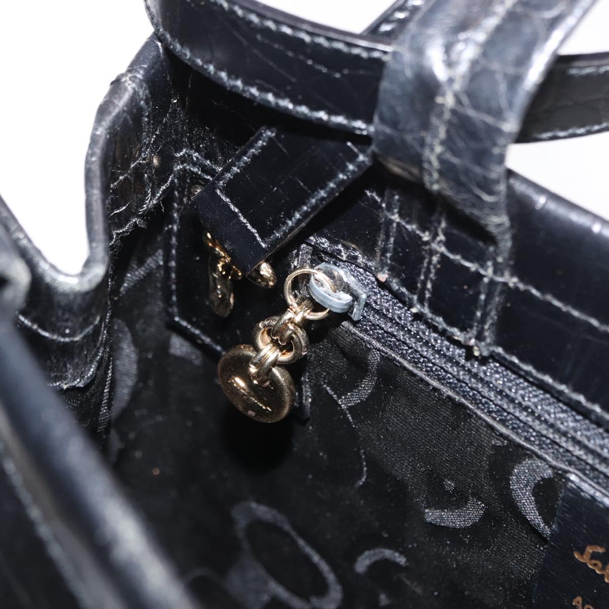 Salvatore Ferragamo Vala Shoulder Bag Leather Black Gold Auth ka1810