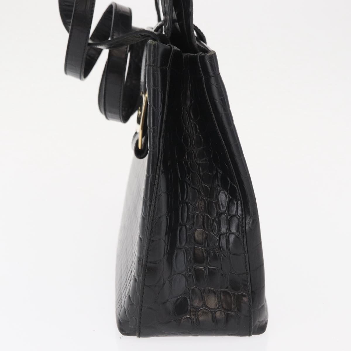 Salvatore Ferragamo Vala Shoulder Bag Leather Black Gold Auth ka1810