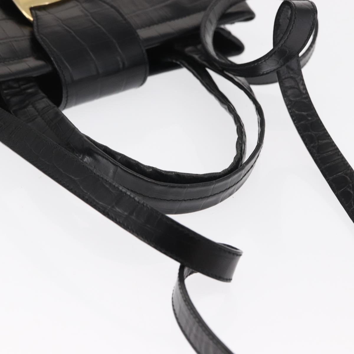 Salvatore Ferragamo Vala Shoulder Bag Leather Black Gold Auth ka1810