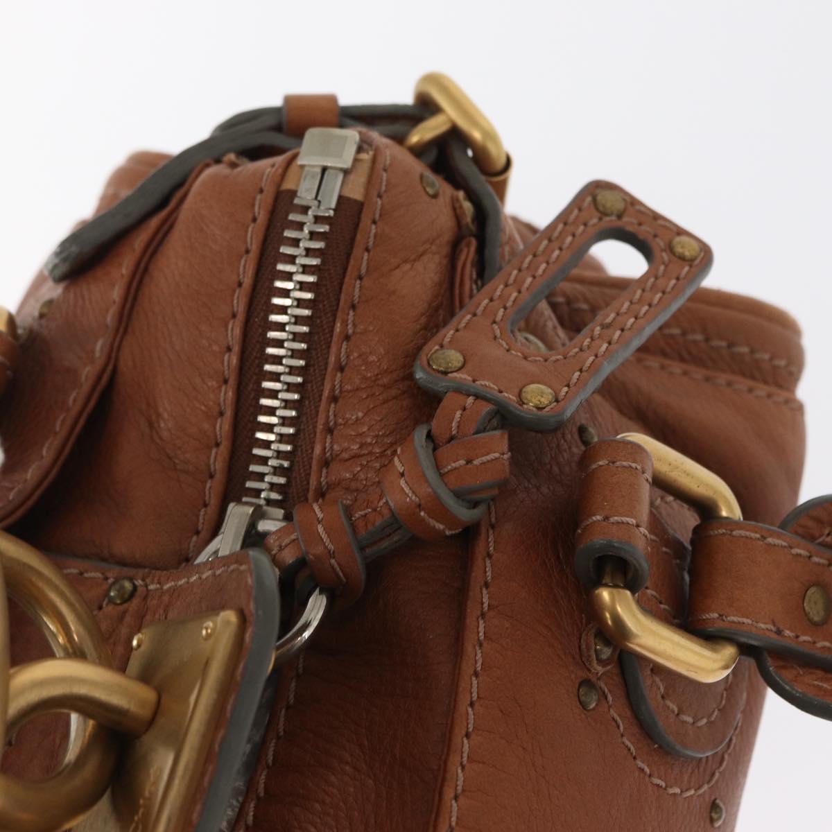 Chloe Paddington Hand Bag Leather Brown Gold Silver Auth ka1826SAV