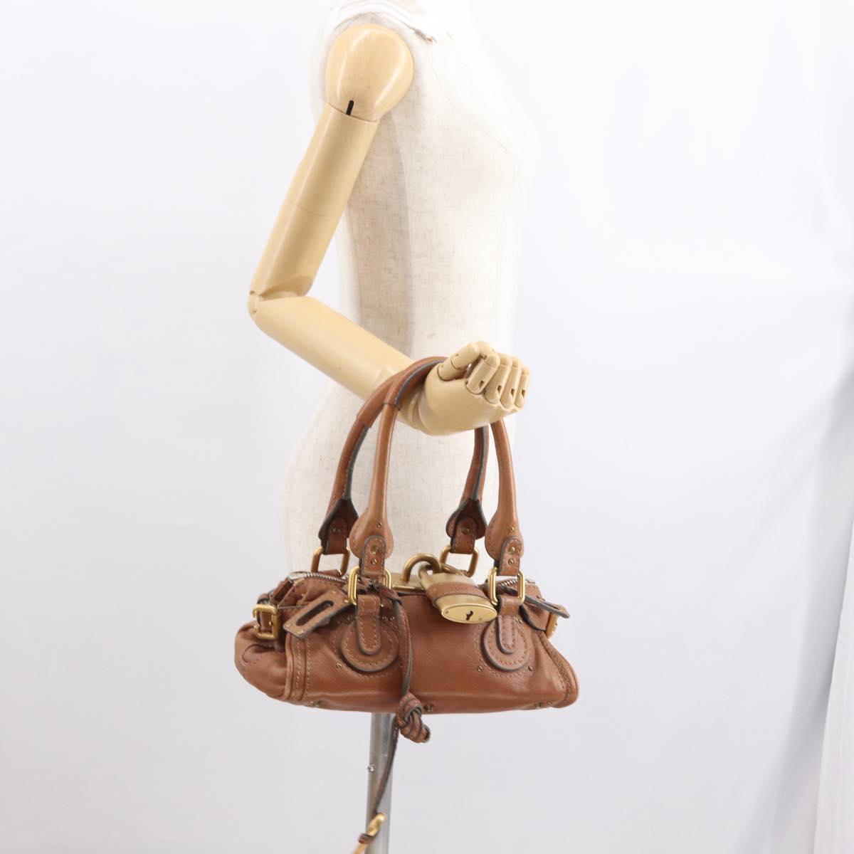 Chloe Paddington Hand Bag Leather Brown Gold Silver Auth ka1826SAV