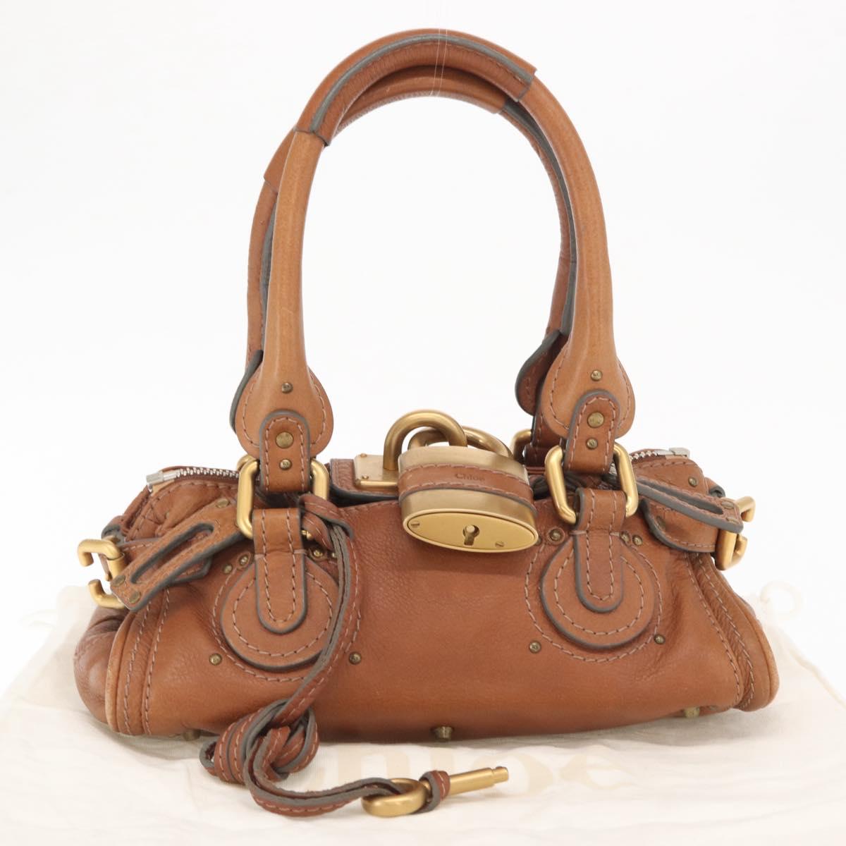 Chloe Paddington Hand Bag Leather Brown Gold Silver Auth ka1826SAV