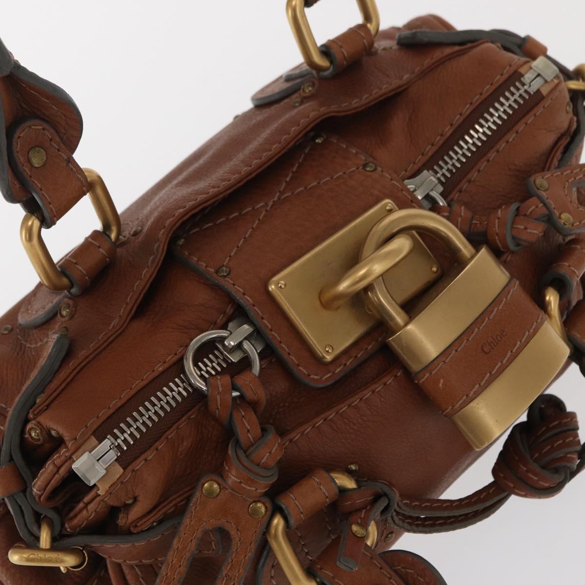 Chloe Paddington Hand Bag Leather Brown Gold Silver Auth ka1826SAV