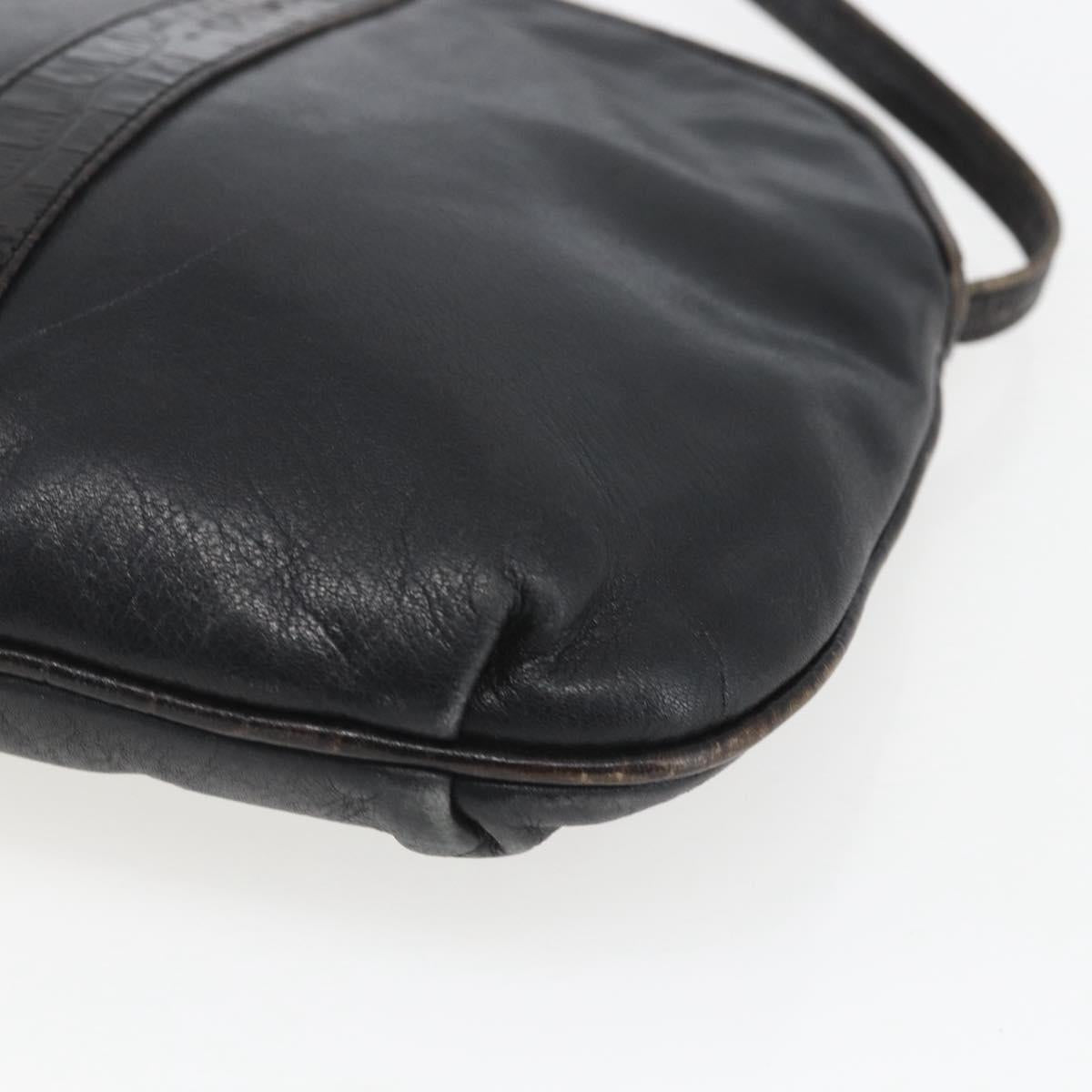 FENDI Shoulder Bag Leather Black Gold Auth ka1834