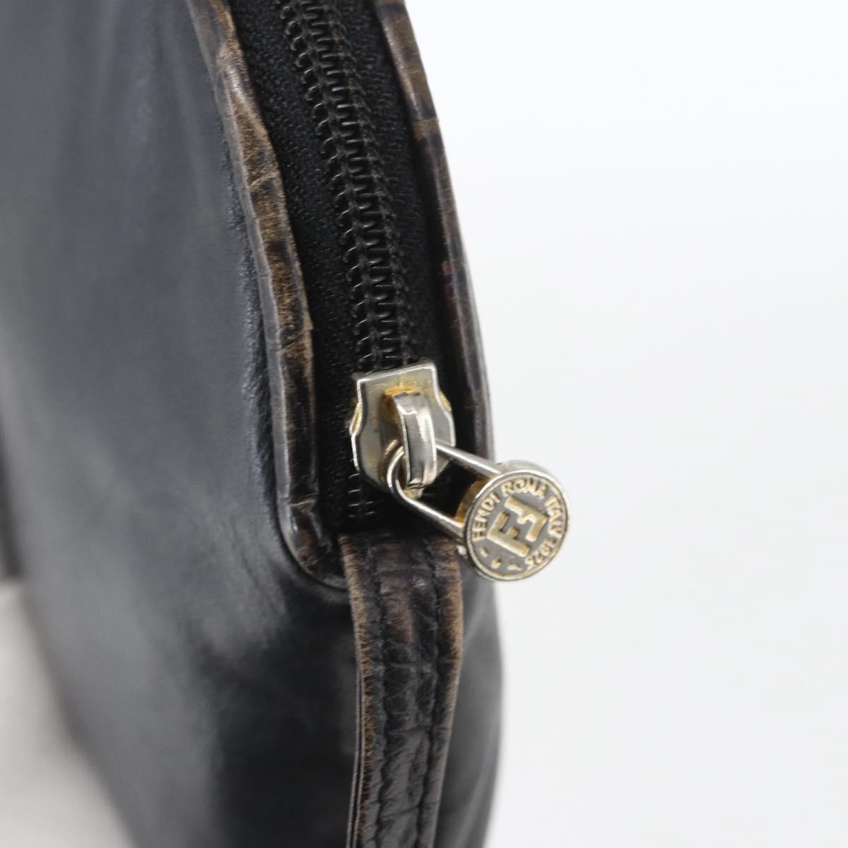 FENDI Shoulder Bag Leather Black Gold Auth ka1834