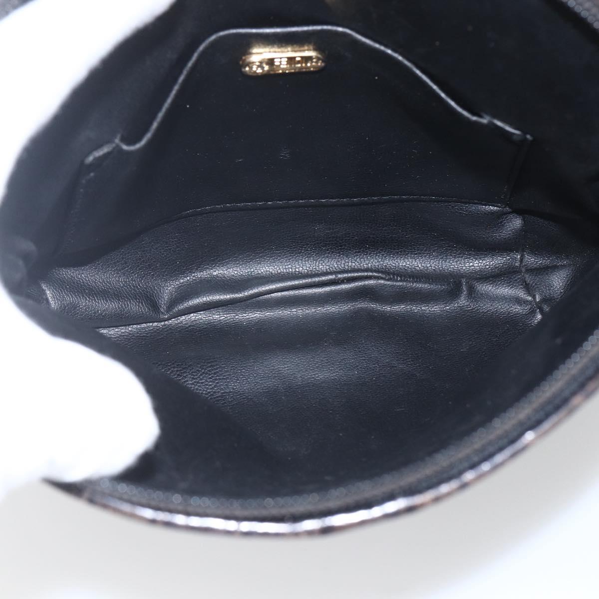 FENDI Shoulder Bag Leather Black Gold Auth ka1834