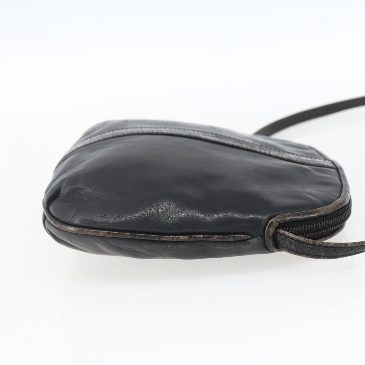 FENDI Shoulder Bag Leather Black Gold Auth ka1834